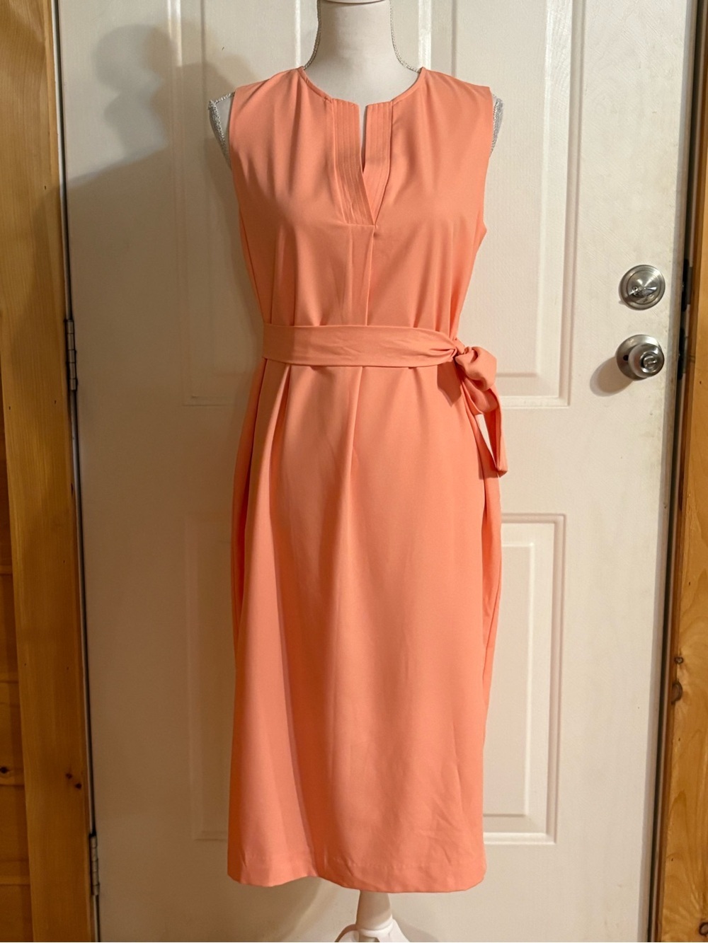 Alex Marie Apricot Color Dress Midi Size 4 Below Knee Belted Sleeveless NWT